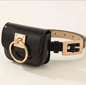 ZARA Vegan Leather Black Bag Belt with Gold Buckle | NWOT
